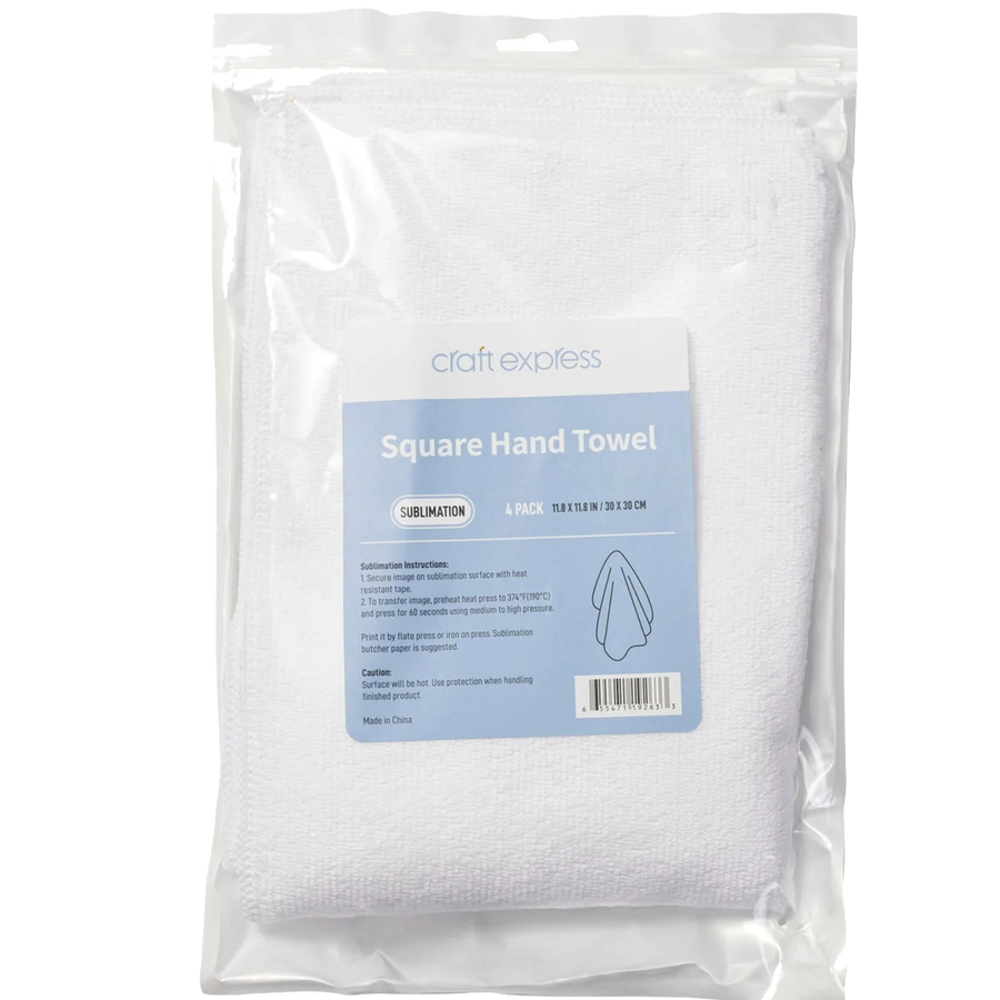 Craft Express 4-Pack White 12" Square Towels – Sublimation Microfiber Blanks