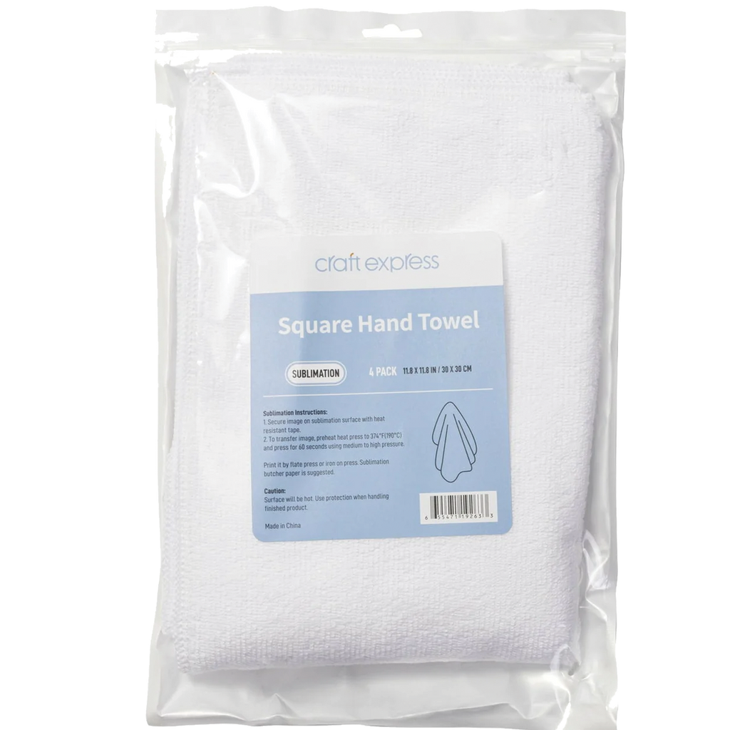 Craft Express 4-Pack White 12" Square Towels – Sublimation Microfiber Blanks