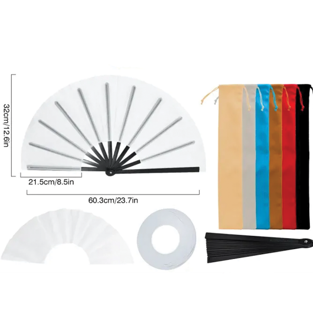 sublimation clacking sound fans with black plastic bones and mini bags