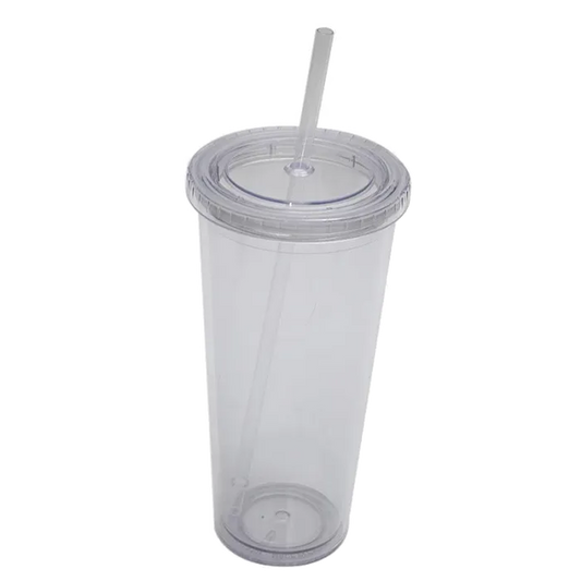24oz double wall clear plastic tumbler with a hole and plug
