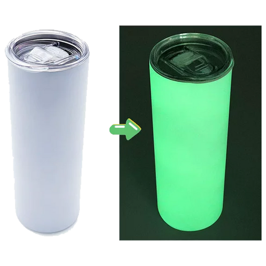20oz sublimation white to green glow in the dark skinny tumblers
