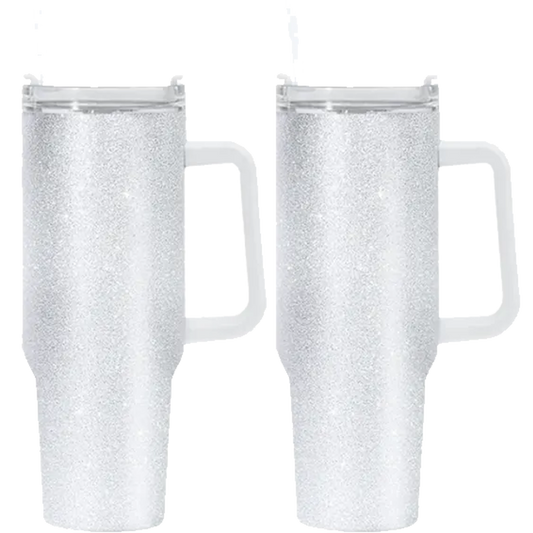 40oz White Glitter Sublimation Mug With Removable Handle
