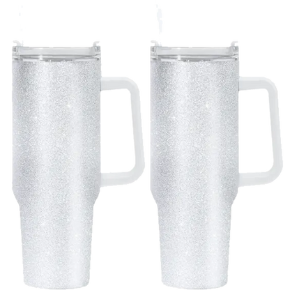 40oz White Glitter Sublimation Mug With Removable Handle