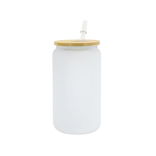 16oz frosted glass beer can with lids and straws